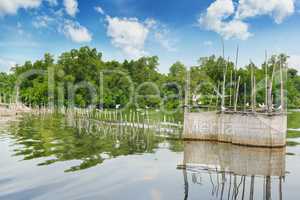 fence for fishing in the lake