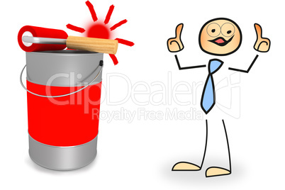 Stick figure with paint bucket and paint roller