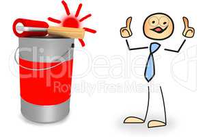 Stick figure with paint bucket and paint roller