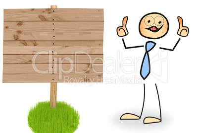 Stick figure with wooden sign
