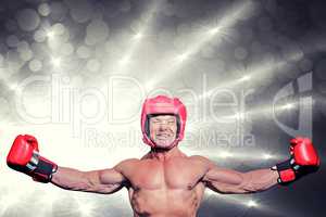 Composite image of winner boxer with arms outstretched