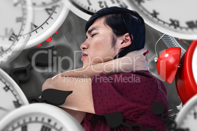 Composite image of worried creative businessman closing eyes