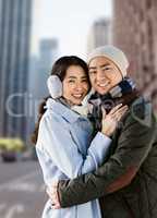 Composite image of portrait of couple embracing