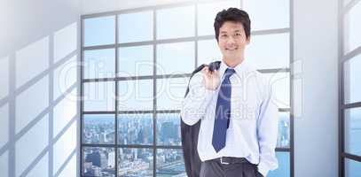 Composite image of portrait of a relaxed businessman with his ja