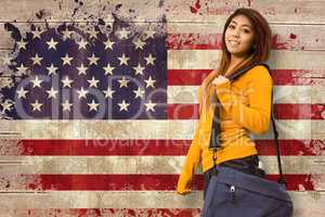 Composite image of female college student with bag in park