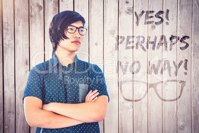 Composite image of thought hipster businessman looking away