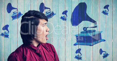Composite image of angry hipster shouting