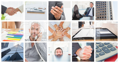 Composite image of relaxed businessman with his feet up