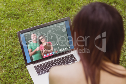 Composite image of portrait of smiling business people with clip