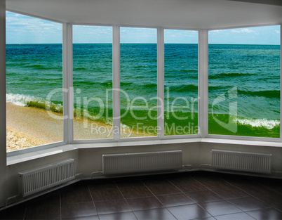 plastic window with view of marine waves