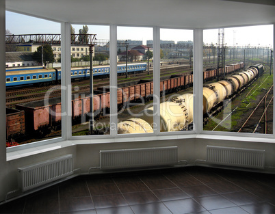 view from controllers office to the trains and railways