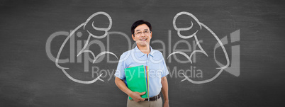 Composite image of portrait of happy businessman with files