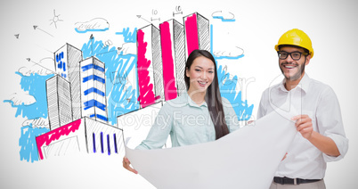 Composite image of casual architecture team working together at