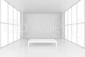 pedestal in white room with windows. 3d render