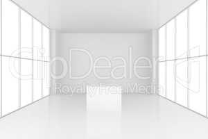 pedestal in white room with windows. 3d render