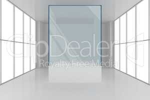 display case. 3d render showcase in white room with windows