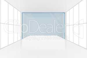 display case. 3d render showcase in white room with windows