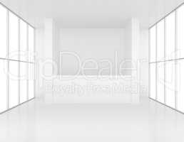 reception desk in white room with windows. 3d render