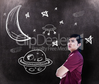 Composite image of worried creative businessman leaning on wall Composite image of worried creative businessman leaning on wall