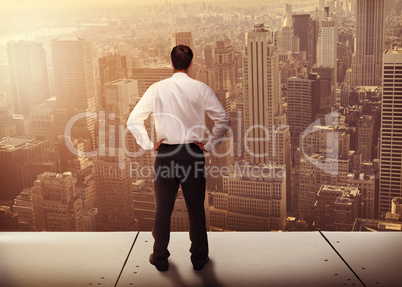 Composite image of rear view of classy young businessman posing