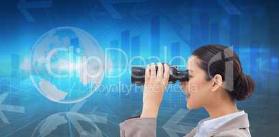 Composite image of side view of a businesswoman looking through