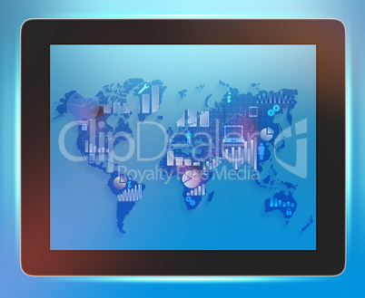 Tablet close-up with world map on the screen
