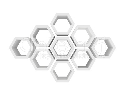 Hexagons isolated on white background. 3d rendering close-up