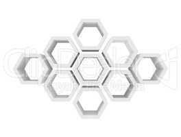 Hexagons isolated on white background. 3d rendering close-up