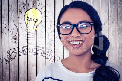 Composite image of smiling asian woman looking at the camera