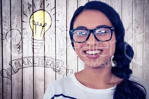 Composite image of smiling asian woman looking at the camera