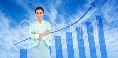 Composite image of elegant businesswoman with crossed arms