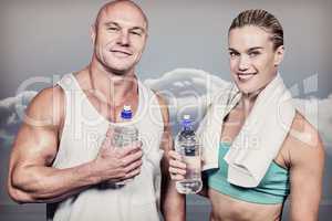 Composite image of portrait of confident athlete man and woman w