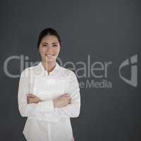 Composite image of casual businesswoman smiling at camera