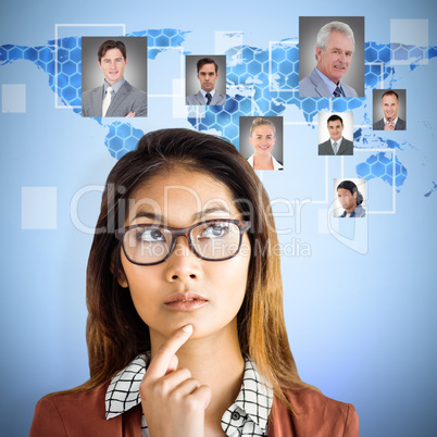 Composite image of thoughtful businesswoman with eyeglasses