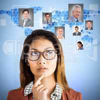 Composite image of thoughtful businesswoman with eyeglasses