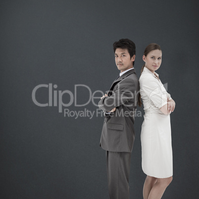 Composite image of portrait of business people standing back-to-