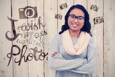 Composite image of asian woman with arms crossed