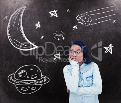 Composite image of thoughtful asian woman with hand on chin Composite image of thoughtful asian woman with hand on chin
