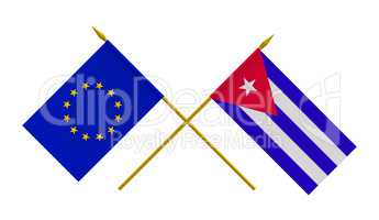 Flags, Cuba and European Union