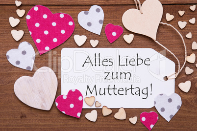 Label With Pink Heart, Muttertag Means Mothers Day