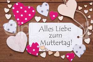 Label With Pink Heart, Muttertag Means Mothers Day