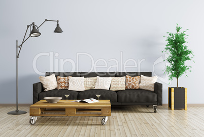 Modern interior of living room 3d render