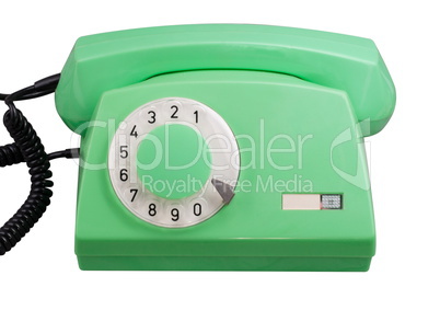 Old Green Rotary Telephone isolated