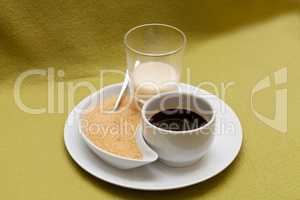 Black coffee, milk and brown sugar