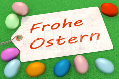 Easter eggs with sign and inscription, Frohe Ostern