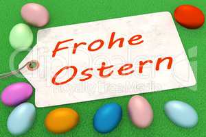 Easter eggs with sign and inscription, Frohe Ostern