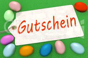 Easter eggs with sign and inscription, Gutschein