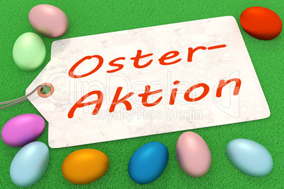 Easter eggs with sign and inscription, Oster-Aktion