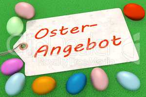Easter eggs with sign and inscription, Oster-Angebot