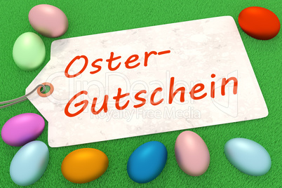 Easter eggs with sign and inscription, Oster-Gutschein